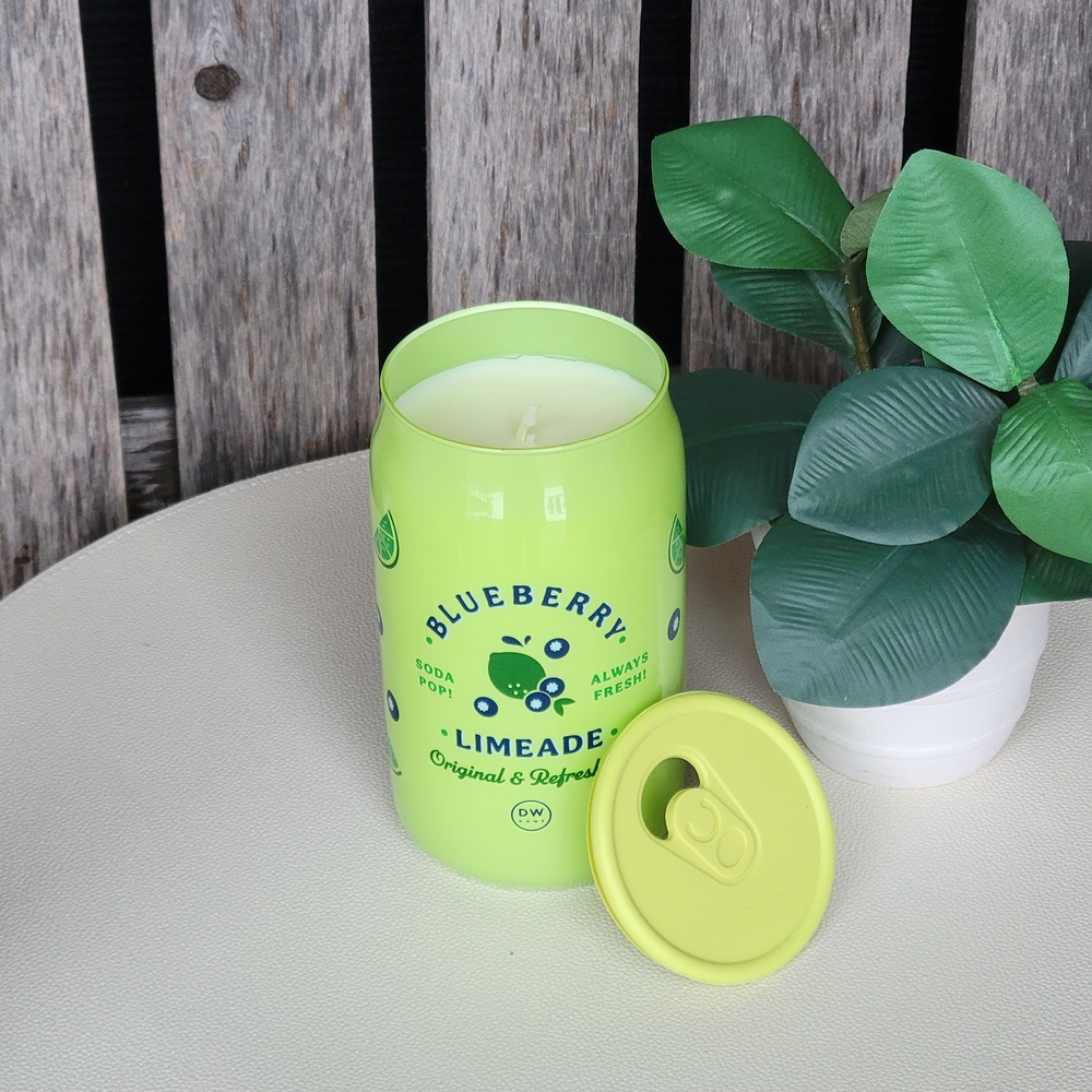 Blueberry Limeade Candle - Bright Green Soda Can Glass Glass Vessel Silicone Lid - Picture 2 of 6